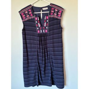 Artisan NY Navy Blue Striped Sleeveless Dress. SZ M